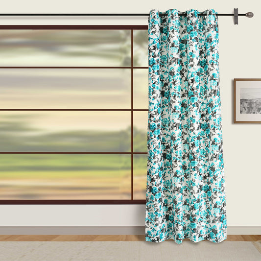 Ethnic Floral Motif curtains, 330GSM blackout curtains, white and blue curtains, floral pattern curtains, polyester-knitted curtains, traditional home decor, vibrant curtains, 90% blackout curtains, fadeproof curtains, durable curtains, ready-to-hang curtains, stylish curtains, exotic curtains, light-blocking curtains