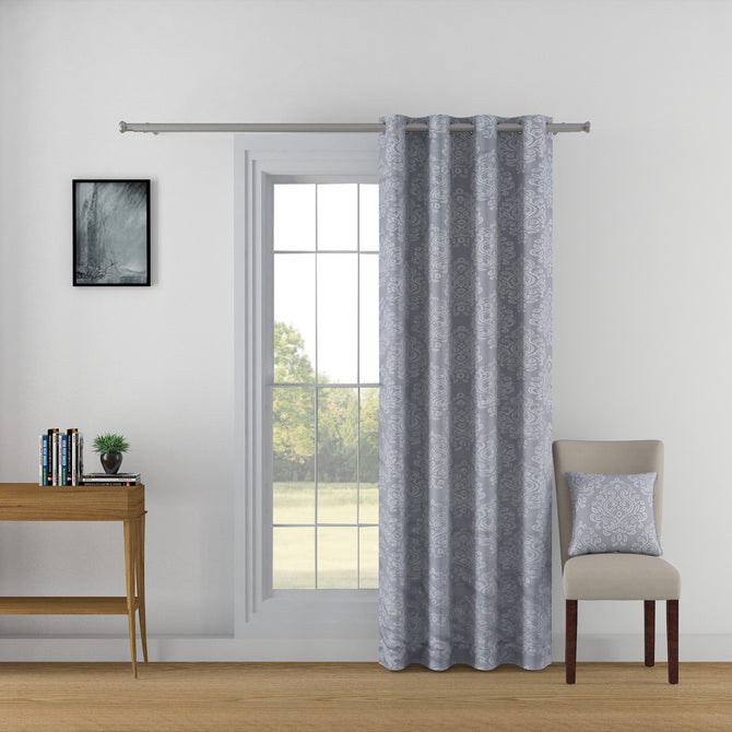 Modern Steel - 250GSM 100% Blackout Steel Grey Self Design Polyester Embossed Jacquard Curtain