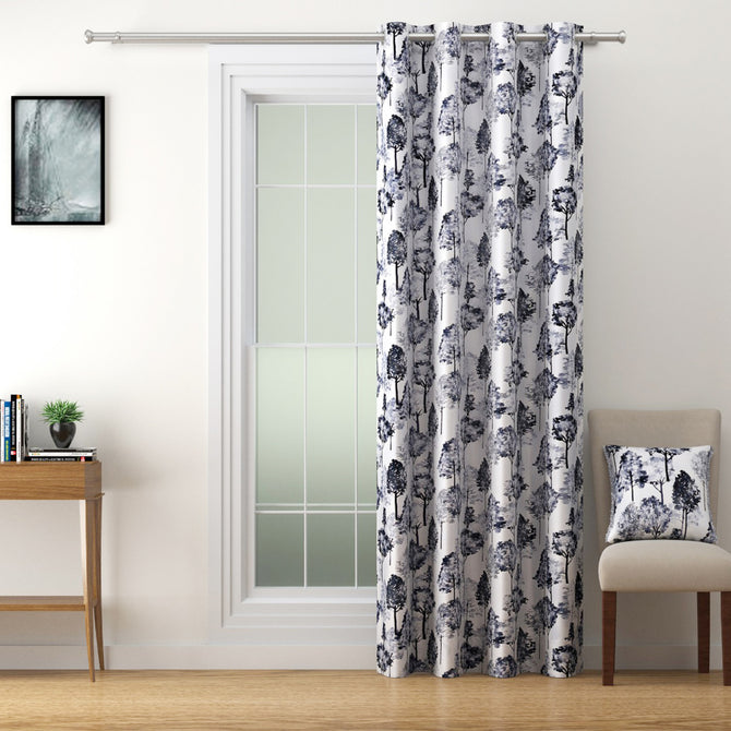 Nature Whisper - 330GSM 90% Blackout White and Grey Nature Floral Print Polyester-Knitted Curtain