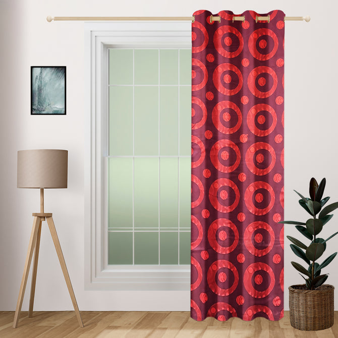 Crimson Circles - 240GSM 80% Blackout Dark Red Printed Polyester Plain Weave Curtain