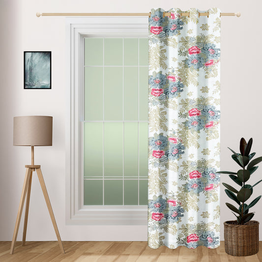 Blossom Haven 250TC Cotton Satin - Pink & Beige Florals Long Door Curtain