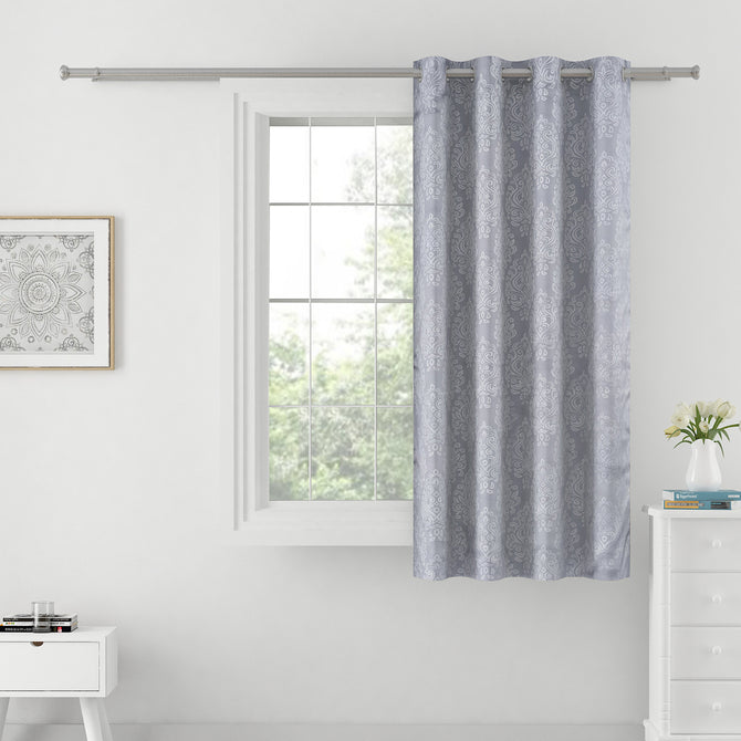 Modern Steel - 250GSM 100% Blackout Steel Grey Self Design Polyester Embossed Jacquard Curtain