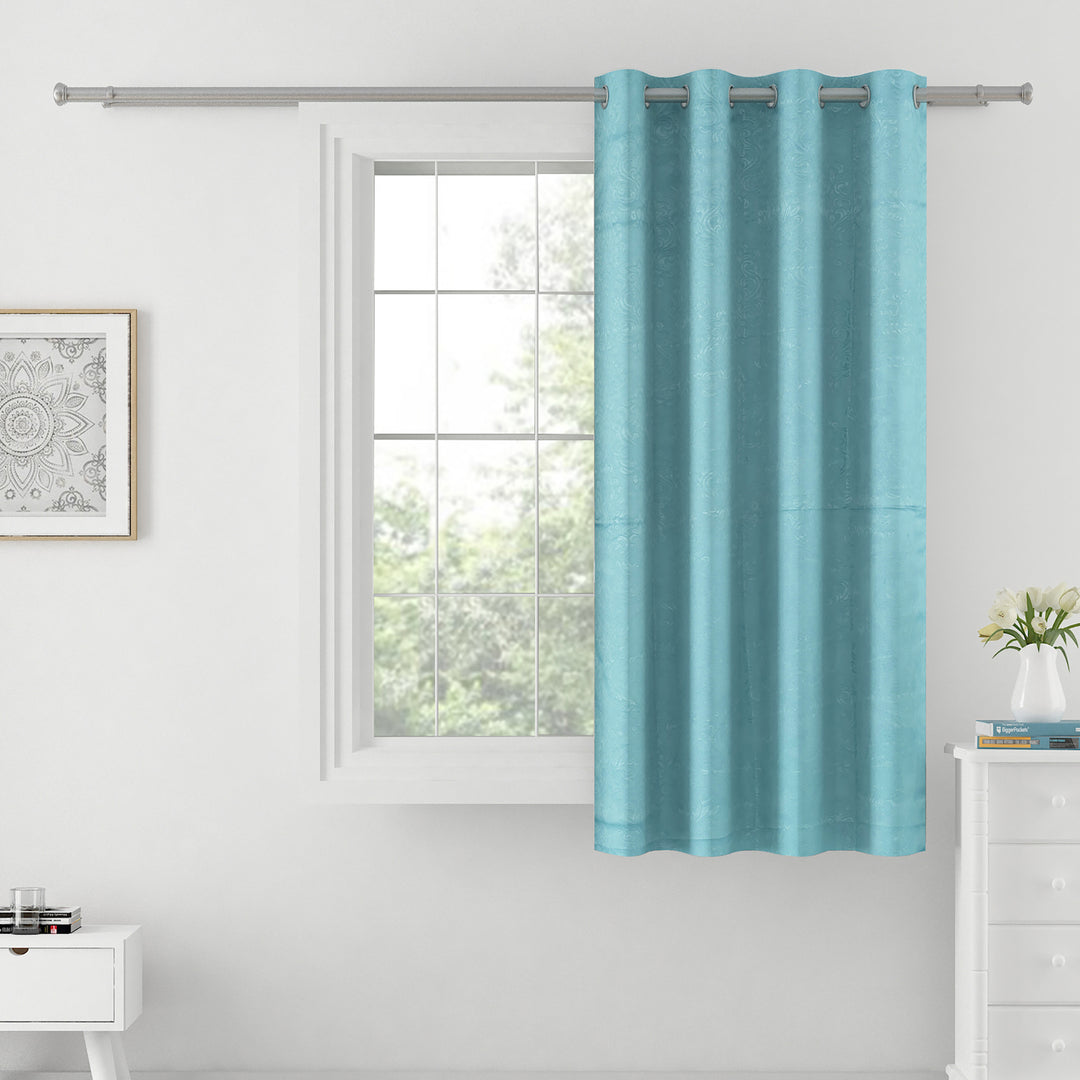 Blissful Serenity - 250GSM 100% Blackout Light Blue Self Design Polyester Embossed Jacquard Curtain