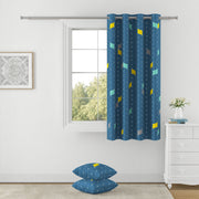 Geometric Elegance - 330GSM 90% Blackout Teal Blue and Multicolour Abstract Polyester-Knitted
Curtain