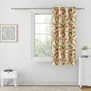 Ethnic Floral Motif - 330GSM 90% Blackout Cream and Pink Polyester-Knitted Curtain Curtain