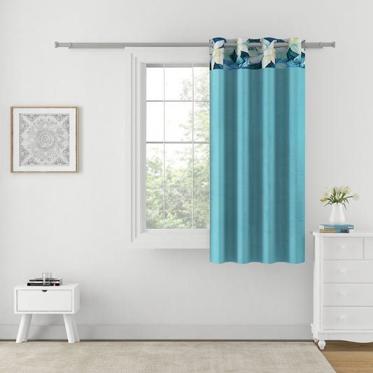 Aqua Delight - 250GSM 100% Blackout Sky Blue Floral Polyester Plain Weave Window Curtain