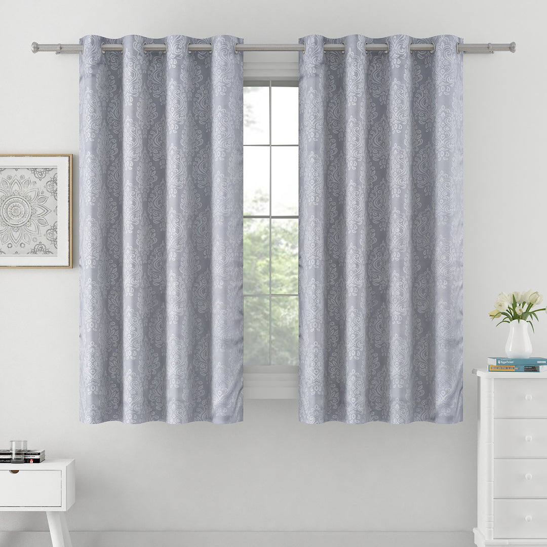 Modern Steel - 250GSM 100% Blackout Steel Grey Self Design Polyester Embossed Jacquard Curtain