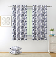 Nature Whisper - 330GSM 90% Blackout White and Grey Nature Floral Print Polyester-Knitted Curtain