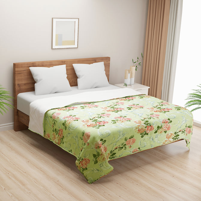 English garden cotton bedsheet, pastoral floral pattern, nature-inspired bedding, green and pink luxury linen, 160 thread count bedspread, multicolor pastel bedroom, large floral print sheets, breathable cotton bed set, botanical bed decor, European floral design, soft cotton comfort, spring-inspired bed linen.