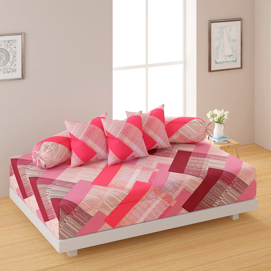 painted cotton bedsheet, abstract geometric linen, artistic bedroom canvas, brown and pink bedspread, modern art bed decor, 210 thread count sheets, contemporary cotton bedding, unique bed pattern, soft artistic bed linens, creative bedroom style, vibrant painted bedding, warm pink hues, stylish cotton comfort