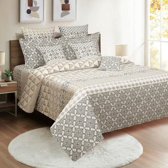 Abstract Mosaic 210TC Earthtone Geometric Peaks Bedsheet Set