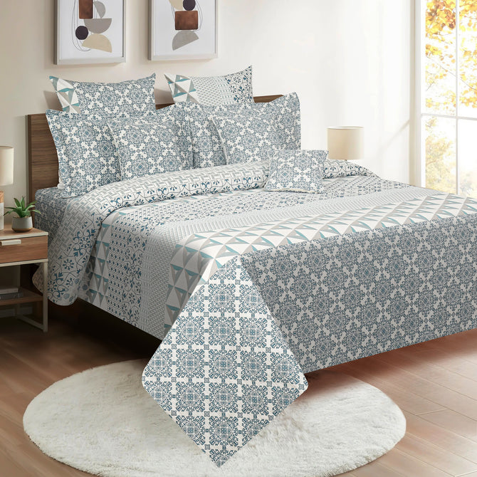 Abstract Mosaic 210TC Turquoise Geometric Waves Bedsheet Set