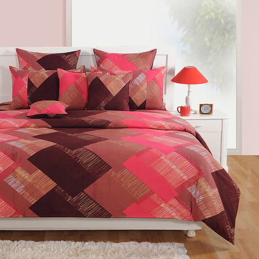 Abstract Artistry - Painted Brown and Magenta Cotton Canvas Bedsheet Set