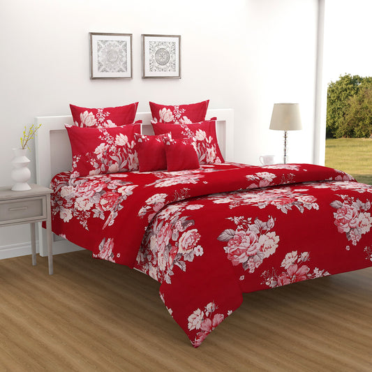 Crimson Bloom - Luxurious 200TC Blended Cotton Floral Bedsheet Set