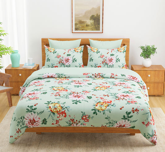 Verdant Blossom - Luxurious 200TC Blended Cotton Floral Bedsheet Set