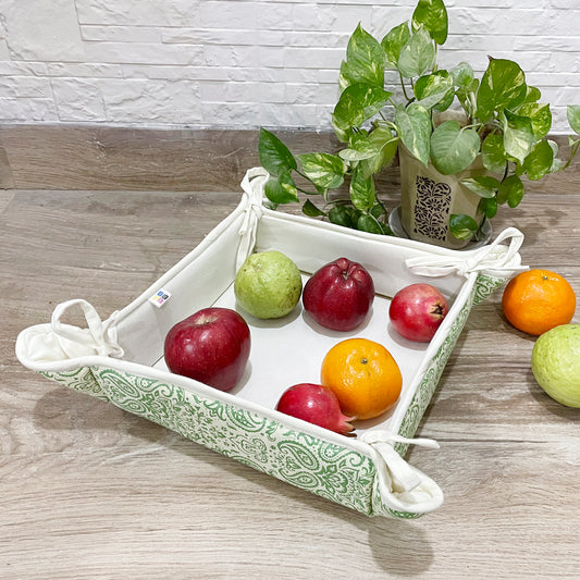 Dual Tone Green Ethnic Motif Square Bread Basket