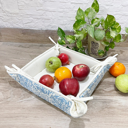 Dual Tone Blue Ethnic Motif Square Bread Basket