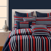 nautical stripe bedsheet, classic cotton bed linen, navy red white stripes, maritime bedroom decor, 200TC cotton sheets, bold striped bedding, crisp bed decor, versatile stripe pattern, breathable cotton bedspread, durable striped bedsheet, stylish bedroom design, clean linear aesthetic