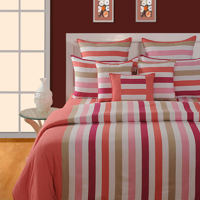 soft blush cotton bedsheet, striped cotton luxury, beauty sleep linen, 240TC elegant bedding, pastel pink stripes, premium yarn-dyed bedsheet, comfortable breathable fabric, chic bedroom decor, sophisticated bedspread design, tranquil sleep sanctuary, plush striped comfort, serene bedroom aesthetic