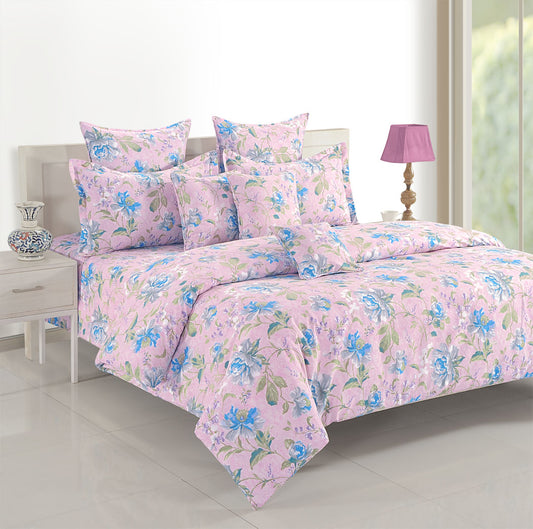 pastel floral bedding set, 120TC cotton bedsheet, soft pink floral decor, gentle bedroom textiles, floral cotton bedding, premium pastel bedspread, serene bedroom design, large pattern bedding, light multicolor bed linens, peaceful sleep environment