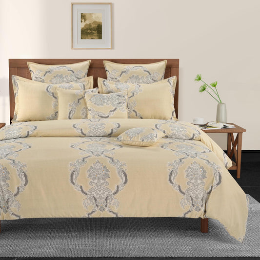 :
"lemon yellow bedding set, ethnic motif bed linen, vibrant cotton sheets, sunny bedroom decor, luxury bedspread, cultural pattern bedding, 200TC cotton duvet cover, pure cotton bed set, bright yellow comforter, traditional design bedclothes."

