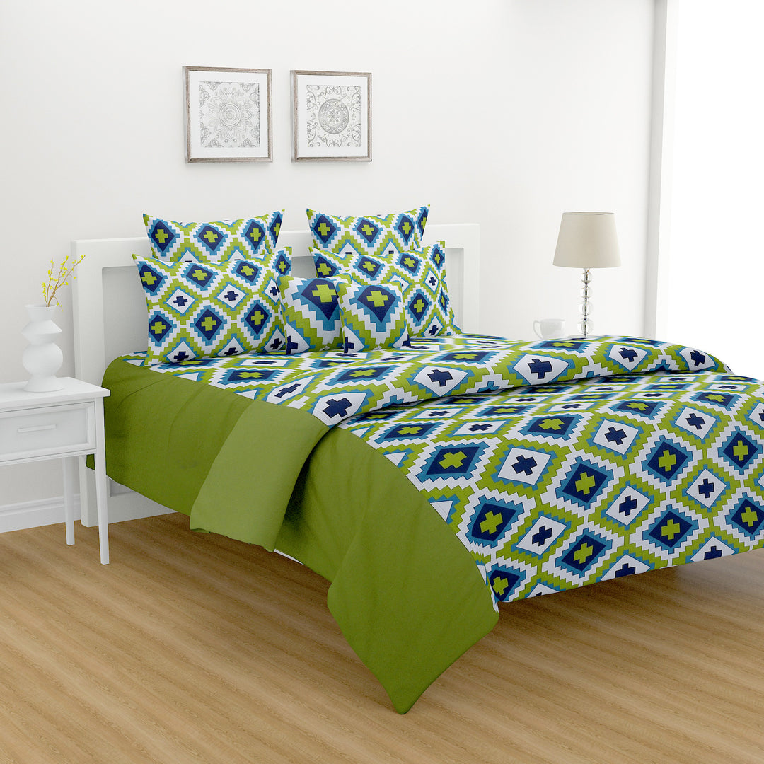 Symmetry in Spring - 200TC Vibrant Green Cotton Bedsheet Set