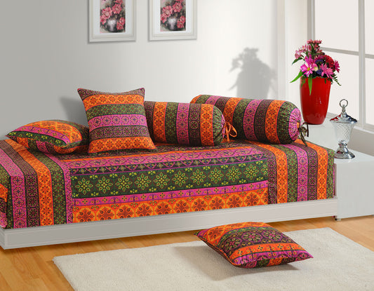 Ethnic cotton bedsheet, 200 thread count, vibrant bed linen, bohemian bedroom decor, artisanal bedding, mix and match patterns, gemstone hues bedspread, red orange green blue bedding, multicultural design, small print textiles, handcrafted look, pure cotton comfort, bright bedroom aesthetics, eclectic home style.