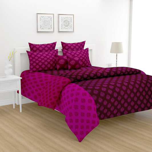 Ethnic buti bedsheet, 200 thread count cotton, magenta bedding set, pink ethnic pattern, deep magenta cotton sheets, luxurious bedspread, mix and match bed linens, traditional buti design, vibrant bedsheet collection, small pattern bed decor, ethnic motif comfort, designer cotton bedding.