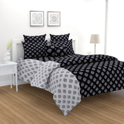 Black and white bedsheet, 200TC cotton set, ethnic buti print bedding, mix and match bedspread, classic cotton sheets, off-white ethnic pattern, complementary duo bed linens, small pattern bedroom design, modern traditional bed decor, artisanal print bed set, chic cotton comfort, sophisticated home textiles.