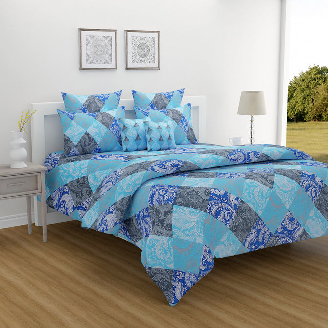 Azure Tapestry - Geometric Essence 160TC Cotton Bedsheet Set