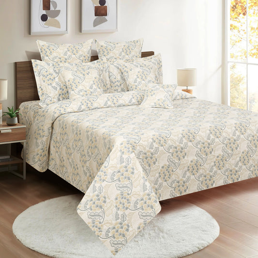 Sugar apple dreams bedding, 160 thread count, 100% cotton floral sheets, blue blossom bedding set, brown orchard comforter, cream floral pattern, muted color textiles, earthy bedroom design, soft cotton duvet cover, natural hypoallergenic material, comfortable and durable bed linens, serene sleep experience, contemporary bedroom decor, country style bedding, organic elegance, rich brown and cream hues, breathable fabric, cool and calming sleep environment, sugar apple inspired patterns