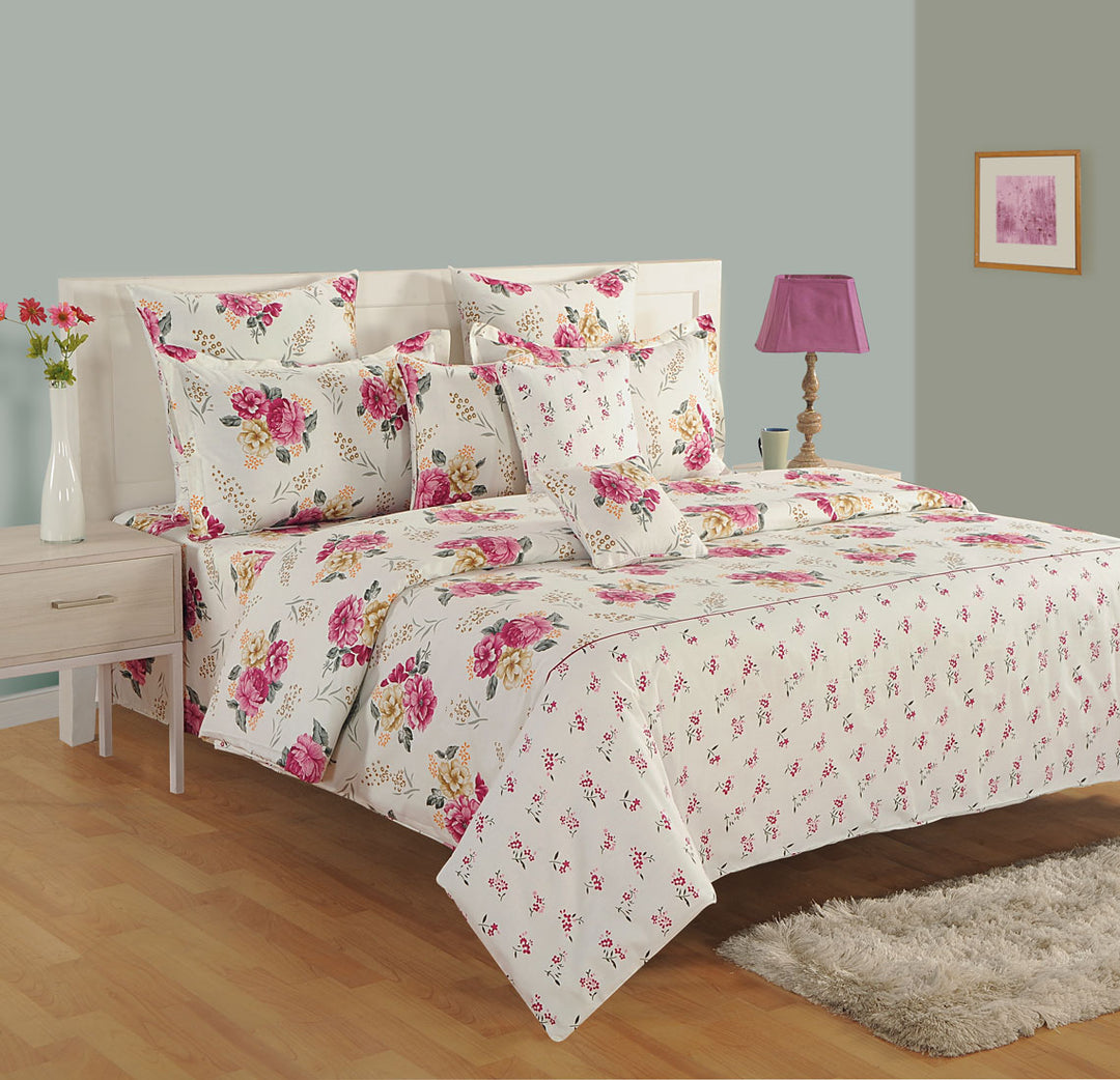 floral cotton satin bedding, 250TC bed set, pink flower bedding, cream floral sheets, luxury floral bedroom, satin bedding collection, high thread count luxury, romantic bed linen, premium cotton comfort, elegant flower bedspread.