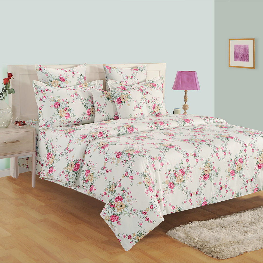 :
"garden-themed bedding, cotton satin sheets, floral bedspread, 250TC cotton bedding, off-white floral comforter, nature-inspired bed set, premium bedding collection, earth tone bedroom decor, luxury floral duvet cover, elegant off-white bed linen."