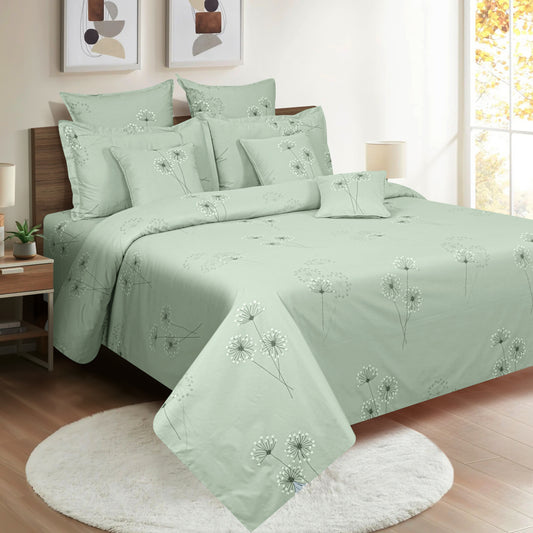 :
Dandelion cotton bedding, pastel green satin sheets, 250TC bedspread, nature-inspired duvet cover, hypoallergenic bedroom set, luxury thread count, breathable cotton satin, soft and soothing bed linens, elegant bedroom décor, springtime comforter set.