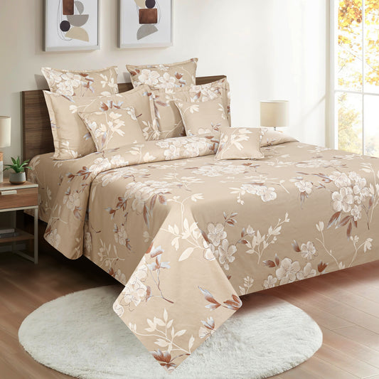 :
Brown satin bedding, Champa floral design, 250TC cotton satin, botanical elegance, hypoallergenic bedding collection, nature-themed bedroom, durable fabric, comforting sleep set, tranquil decor, quality bed linens.