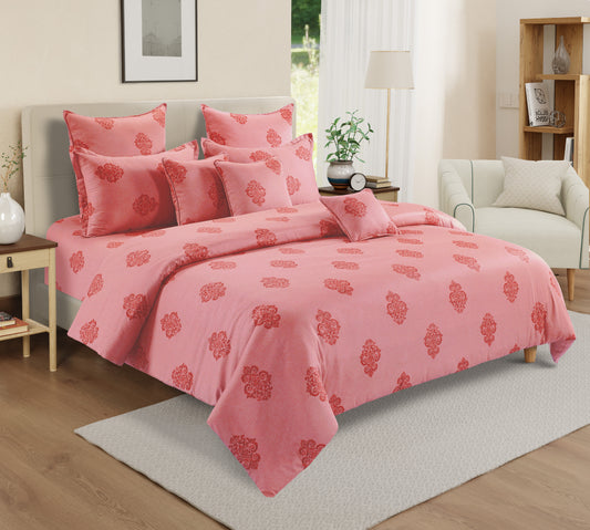 Coral cotton satin bedding
Ethnic motif luxurious bed set
Durable satin sheets for all seasons
Soft hypoallergenic bed linen
Vibrant coral bedroom inspiration