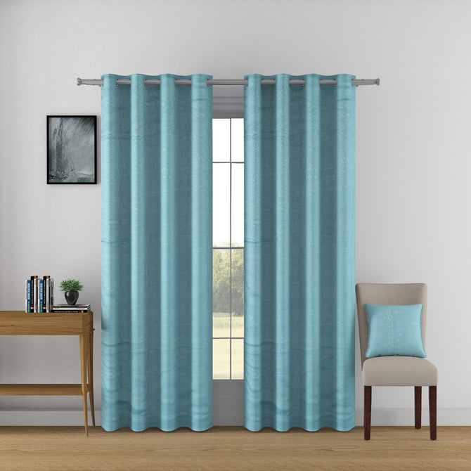 Blissful Serenity - 250GSM 100% Blackout Light Blue Self Design Polyester Embossed Jacquard Curtain