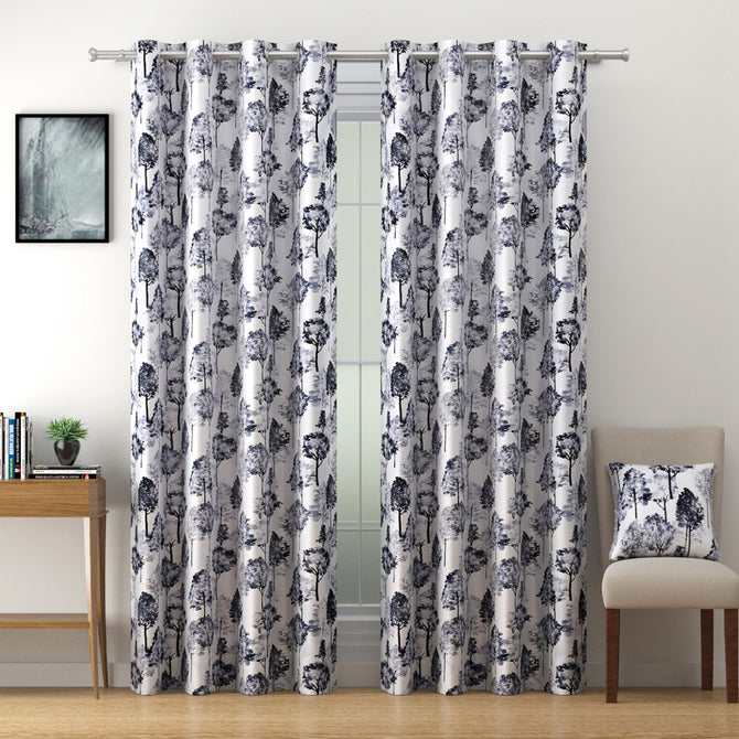 Nature Whisper - 330GSM 90% Blackout White and Grey Nature Floral Print Polyester-Knitted Curtain