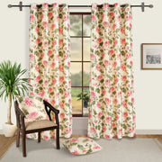 Ethnic Floral Motif - 330GSM 90% Blackout Cream and Pink Polyester-Knitted Curtain Curtain