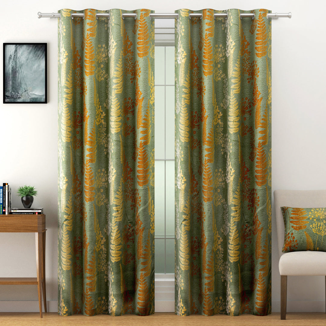 Olive Grove - 240GSM 80% Blackout Olive Green Floral Polyester Plain Weave Curtain