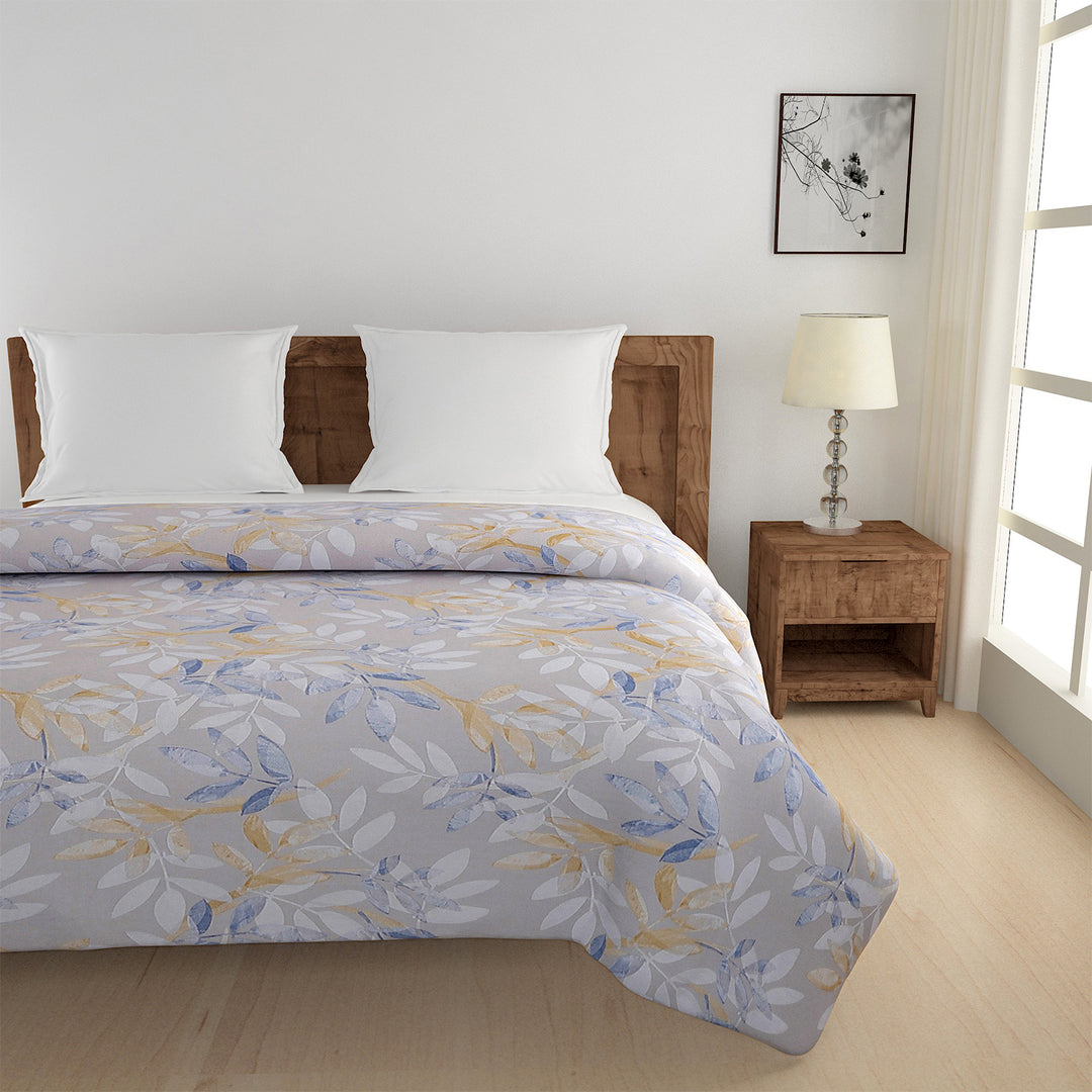 artistic butterfly bedding, 250TC cotton satin sheets, bold floral bedspread, grey and blue bedding set, luxurious cotton satin bed linen, vibrant butterfly design, blue and orange bedding, muted grey floral sheets, contemporary bedroom decor, high-quality cotton satin bedding, artistic motifs bedspread, stylish bedroom design, bold and elegant bed linen