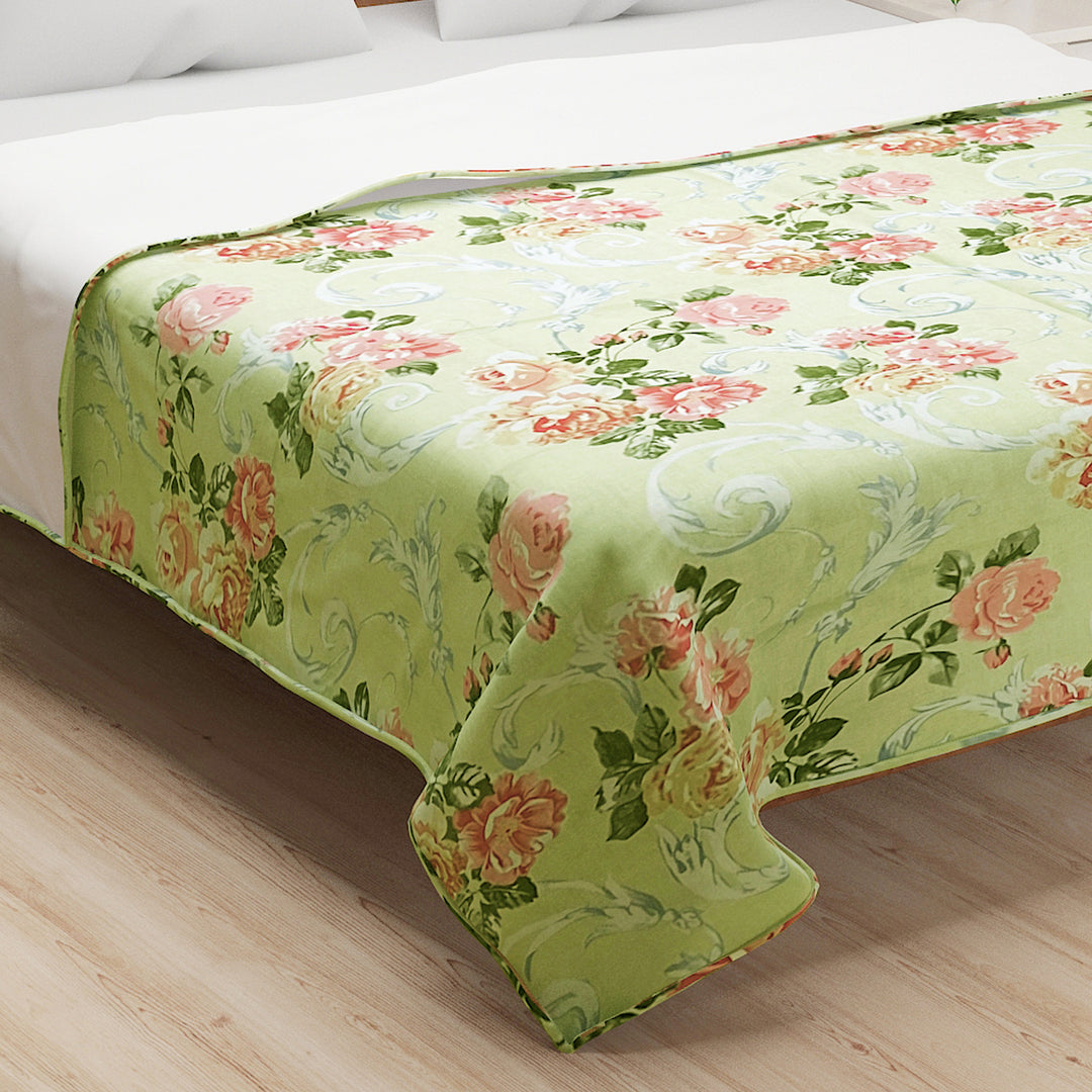 English garden cotton bedsheet, pastoral floral pattern, nature-inspired bedding, green and pink luxury linen, 160 thread count bedspread, multicolor pastel bedroom, large floral print sheets, breathable cotton bed set, botanical bed decor, European floral design, soft cotton comfort, spring-inspired bed linen.