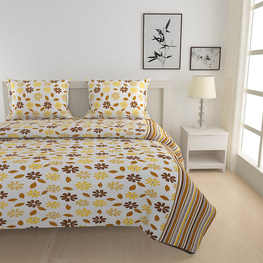 cheerful yellow bedding, daisy print bed set, soft cotton sheets, sunny bedroom design, hypoallergenic bedding, all-season comforter, vibrant floral pattern, quality cotton bedding, 160 thread count luxury, fresh spring bedroom style, bright and bold bed linen.