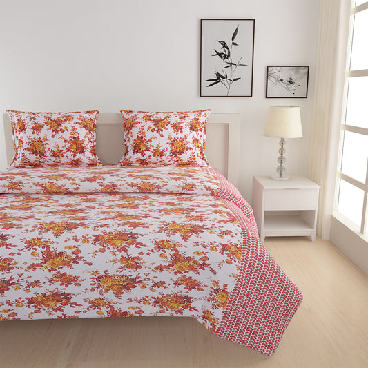 160TC bedding, 100% cotton comfort, vibrant floral print, red floral bedding, yellow accent decor, white cotton sheets, bold bedroom colors, fresh floral design, romantic bedspread, cozy and soft sheets, durable fabric, home decor textiles, bedroom style accents, lively bedroom pattern, cheerful home linen, luxury sleep experience, quality bed linens, statement bedding, botanical bedroom theme, lush floral aesthetic, stylish bed makeover
