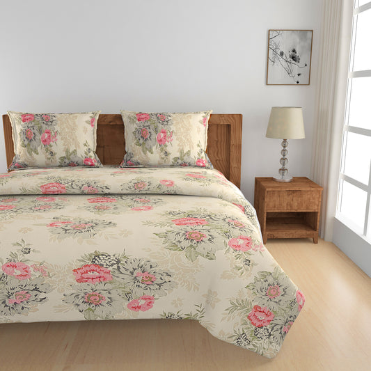 
"floral bedding set, cotton satin sheets, pink beige bedroom, luxury bed linen, garden-inspired duvet cover, premium satin bedding, peaceful sleep sanctuary, elegant floral pattern, soft color palette, chic home textiles, serene bedroom design, blossoming bedspread, high thread count comfort, classic bedroom elegance, stylish floral comforter"