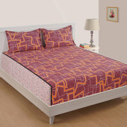 modern geometric bedding, 120TC cotton bedsheet, bold red bedroom decor, contemporary bedspread, stylish cotton bedding, abstract design linens, vibrant bedding set, intricate pattern bed cover, high-quality cotton bedding, unique bedroom aesthetic