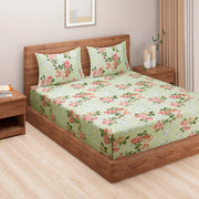 English garden cotton bedsheet, pastoral floral pattern, nature-inspired bedding, green and pink luxury linen, 160 thread count bedspread, multicolor pastel bedroom, large floral print sheets, breathable cotton bed set, botanical bed decor, European floral design, soft cotton comfort, spring-inspired bed linen.