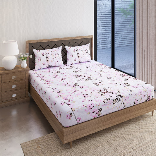 Sakura Serenity - Delicate Bloom 160TC Cotton Double Bedsheet