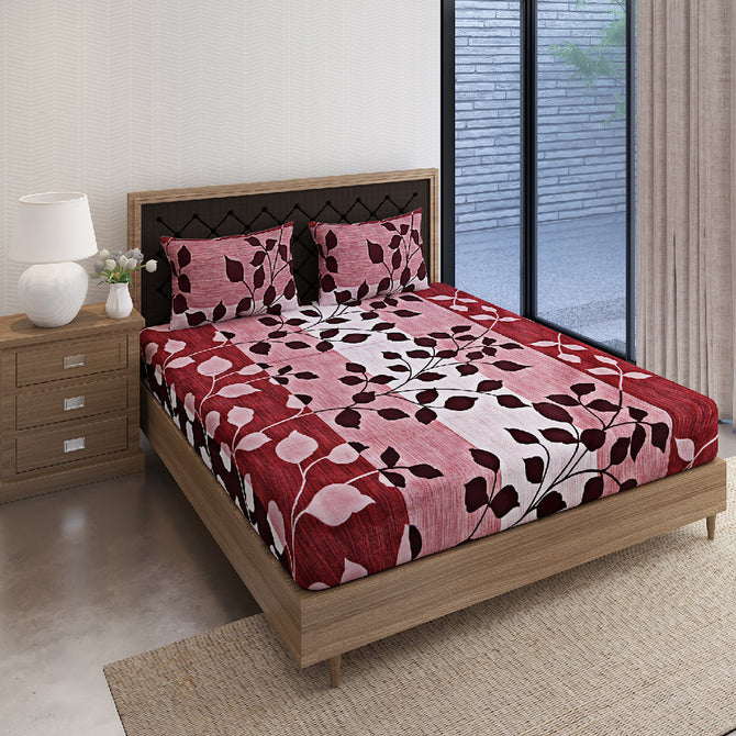 Forrest Vines - Natural Maroon 160TC Cotton Double Bedsheet