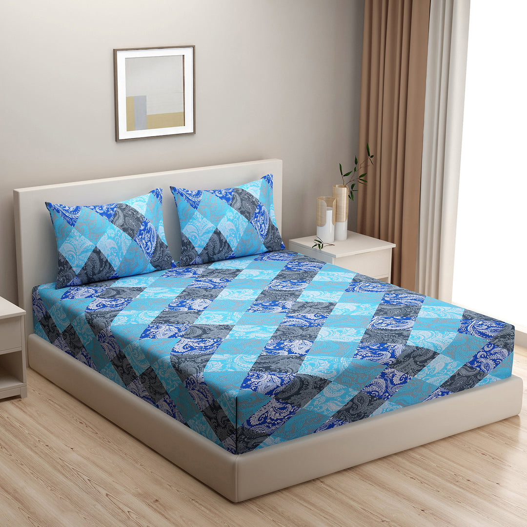 Azure Tapestry - Geometric Essence 160TC Cotton Bedsheet Set